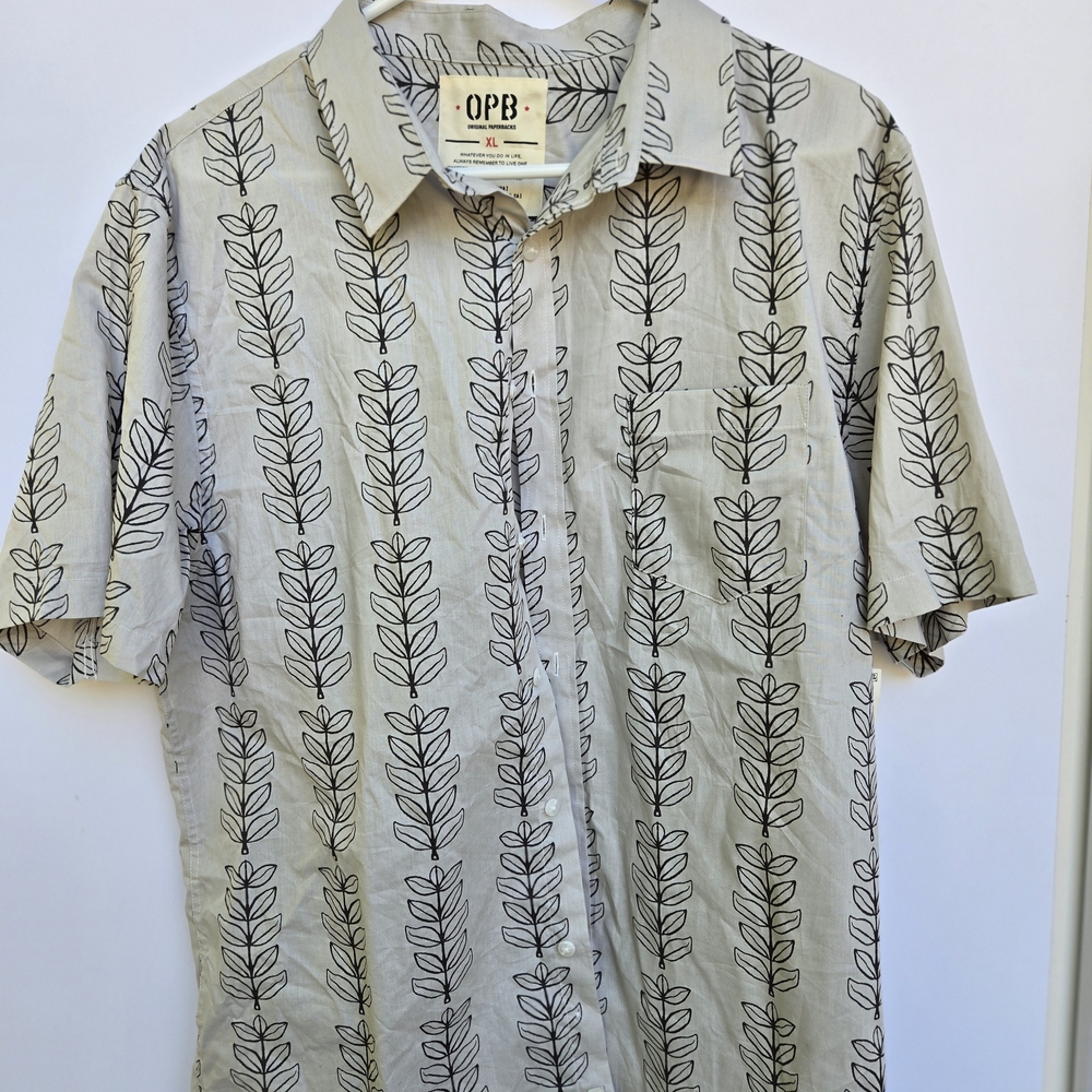 OPB Men's Gray Leaf Print Shirt